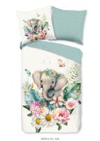 Good Morning Kinderdekbedovertrek "bloemen met een olifant" - Multi - (135x200 cm) - Katoen