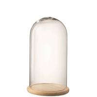 J-Line Stolp Rond Hout Glas Lichtbruin Small - thumbnail