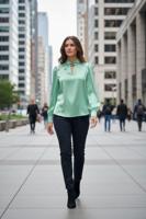 Zip73 Twisted Collar Blouse W25/205/05/305 Blouse 305 Metallic Mint Zip73 Twisted Collar Blouse W25/205/05/305 Blouse 305 Metallic Mint