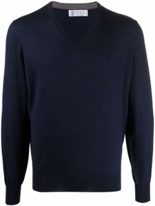 Brunello Cucinelli pull en maille fine à col v - Bleu