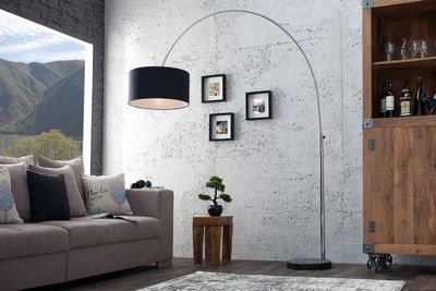 Uitschuifbare booglamp LOUNGE DEAL 170-200cm vloerlamp met zwarte linnen kap - 35399