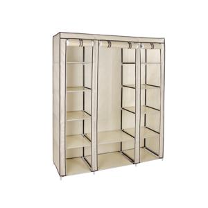 Kledingkast 12 planken met metalen frame en non-woven stoffen bekleding, beige