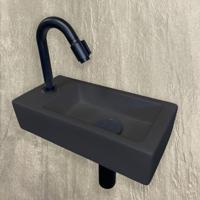 Wiesbaden Fonteinset Rhea S Mini met Fontein - Links - Quartz - Kraan - Sifon - Afvoerplug - Mat Zwart