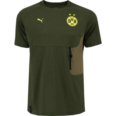 PUMA Borussia Dortmund Pumatech Pocket T-Shirt 2024-2025 Donkergroen Olijfgroen Geel