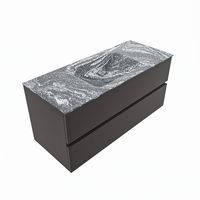 MONDIAZ VICA-DLUX 110cm badmeubel onderkast Dark grey 2 lades. Inbouw wastafel CLOUD midden 1 kraangat, kleur Lava, en spiegel model SPOT