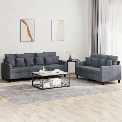 2-delige Loungeset met kussens fluweel donkergrijs