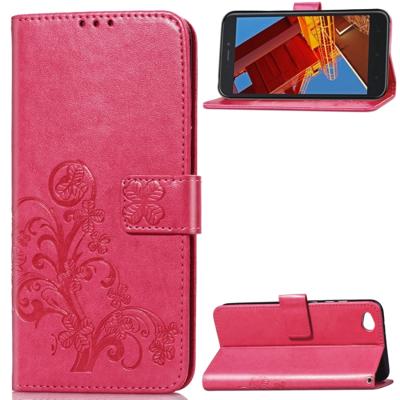 Lucky Clover ingedrukt bloemen patroon lederen draagtas voor Xiaomi Redmi gaan met houder & kaartsleuven & portemonnee & hand strap (Rose rood)
