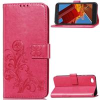 Lucky Clover ingedrukt bloemen patroon lederen draagtas voor Xiaomi Redmi gaan met houder & kaartsleuven & portemonnee & hand strap (Rose rood)