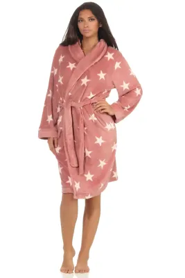 N dames badjas fleece - Stars - Warme winter ochtendjas - Badjassen dames