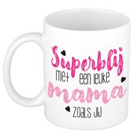 Cadeau koffie/thee mok voor mama - roze - super blij - keramiek - 300 ml - Moederdag