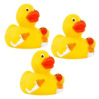 City Duck Badeend mama - 6x - met baby eendje - en fles - geel - bad speeltjes - 8 cm