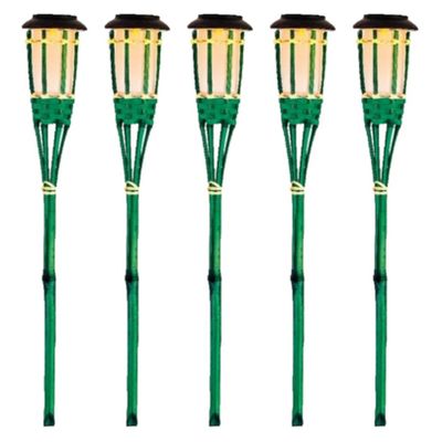 10x Groene buiten/tuin Led fakkel Bodi solar verlichting 54 cm vlam