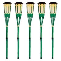 10x Groene buiten/tuin Led fakkel Bodi solar verlichting 54 cm vlam