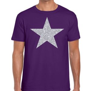 Zilveren ster glitter t-shirt paars heren