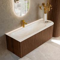 Badmeubel Mondiaz Kurve-Dlux | 125 cm | Meubelkleur Walnut | Wastafelkleur Ostra | Solid surface | Links spoelbak | 1 kraangat