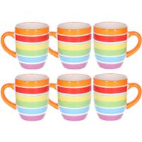 Koffiemokken Curacao - 6x stuks - Keramiek - multi kleuren - 300 ml - 8 x 11 cm - oranje