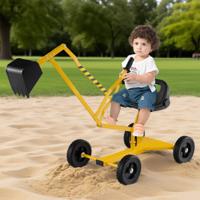 Zitgraafmachine 360° Draaibaar Graafmachine om op te Zitten met Schep & Wielen Kindergraafmachine Metaal Zitgraafmachine Zandgraafmachine Geel