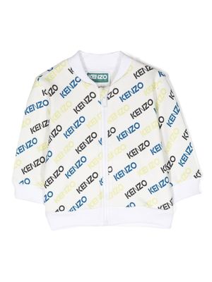 Kenzo Kids cardigan zippé à logo imprimé - Blanc