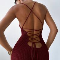 Bon&Bon Backless Knit Midi Dress - Sexy Side Slit Bodycon in Khaki Burgundy-2 / XS