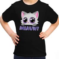 Verkleed T-shirt voor jongens/meisjes - Miauw - zwart - carnaval - feestkleding voor kinderen