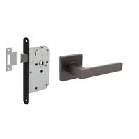 Intersteel Deurbeslag set Loopslot zwart met Deurkruk Hera op rozet Antraciet grijs