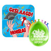 Geslaagd thema party versiering set Hoera - Huldebord en 16x ballonnen - thumbnail