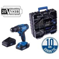 20V IXES accuschroefboormachine + 1 accu 2 Ah, lader, doos inclusief 74 accessoires - C-DTB74/1-X