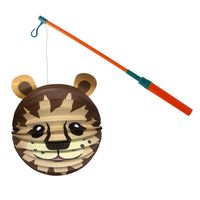 Bol lampion leeuw - donker bruin - H20 cm - papier - met lampionstokje - 40 cm