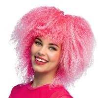 Pruik Starlight - punker - afro - neon roze - dames - verkleed pruiken - carnaval