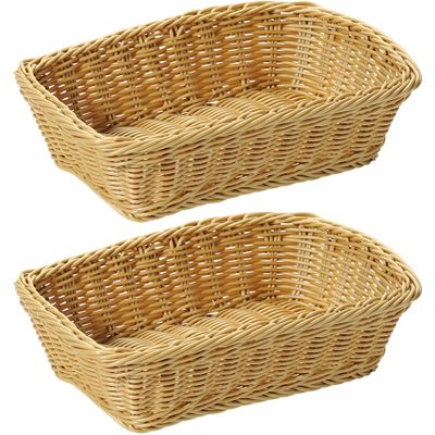 2x Gevlochten fruitmanden/broodmanden rechthoekig 20 x 30 x 8,5 cm