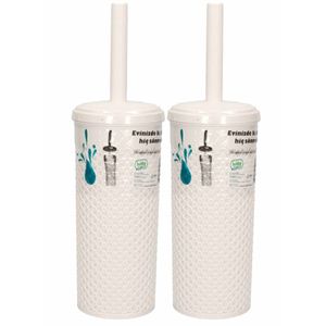 2x Toiletborstel / wc-borstels met houder wit 10,5 x 10,5 x 35 cm