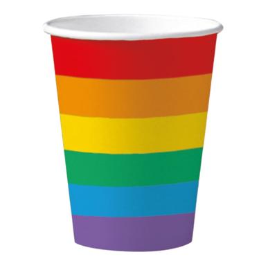 Regenboog thema bekertjes - 10x stuks - 200 ml - Papieren wegwerp servies - versieringen