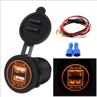 Universele auto Dual USB Charger stopcontact adapter 4.2 A 5V IP66 met diafragma + 60cm kabel (oranje lampje) Universele auto Dual USB Charger stopcontact adapter 4.2 A 5V IP66 met diafragma + 60cm kabel (oranje lampje)