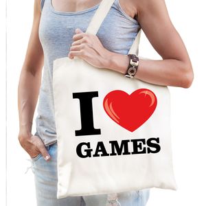 Katoenen tasje I love games wit voor dames en heren