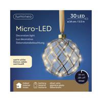 Verlichte kerstbal - glas - aan lint - D14 cm - goud - 30 led lampjes - warm wit - thumbnail