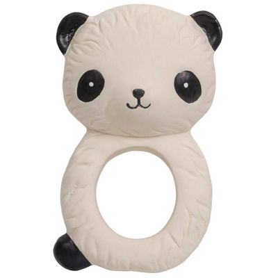 A Little Lovely Company Bijtring Panda Junior 10 Cm Rubber Beige