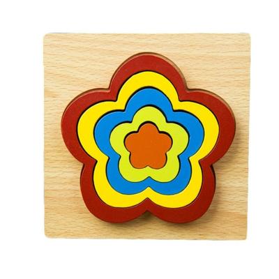DIY creatieve 3D houten puzzel geometrie vorm puzzel kinderen educatief speelgoed (bloem)