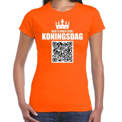 QR code mijn plannen voor Koningsdag feest t-shirt dames zwart - Koningsdag shirts
