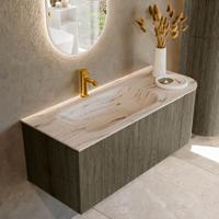 Badmeubel Mondiaz Kurve-Dlux | 115 cm | Meubelkleur Shadow | Wastafelkleur Nata | Solid surface | Wasbak linker zijde spoelbak | 1 kraangat