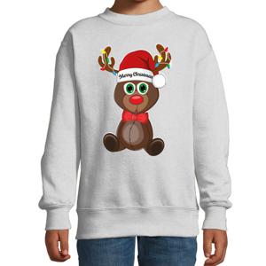 Kersttrui/sweater voor jongens/meisjes - Merry Christmas - grijs - Kerst rendier