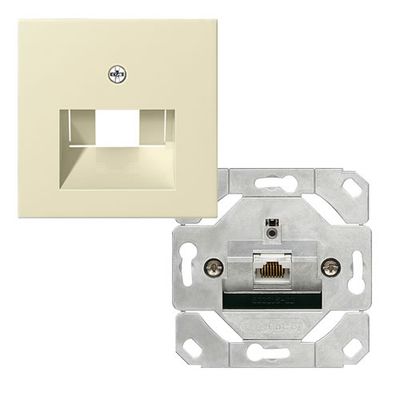 Gira Standaard 55 netwerkaansluitdoos 1 x RJ45 Cat.6 met inzetplaat creme glanzend 245100 + 027001