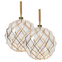 Verlichte kerstballen - 2x st- glas - aan lint - D20 cm - goud - 40 led lampjes - warm wit - thumbnail