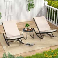3-delig Schommel Bistro set PE-rattan Stoelen met Metalen Salontafel & Dikke Kussens Tuinmeubel Set
