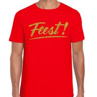 Party T-shirt heren - rood - Feest! - glitter goud - Glitter en Glamour - thema feest