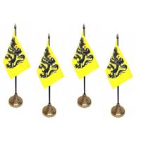 Vlaanderen tafelvlaggetjes - 4x stuks - 10 x 15 cm - met gouden standaard - H27 cm - versiering