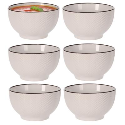 Soepkom Fishbone - 6x - beige - 14 x 8 cm - keramiek - kommetjes - 680 ml
