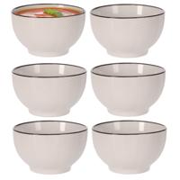 Soepkom Fishbone - 6x - beige - 14 x 8 cm - keramiek - kommetjes - 680 ml