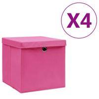 Opbergboxen met deksel 4 st 28x28x28 cm roze