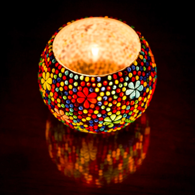 Waxinehouder mozaïek bol Hudat multi-colour in 2 maten