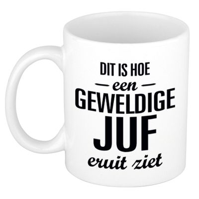 Geweldige juf cadeau koffiemok / theebeker wit 300 ml Geweldige juf cadeau koffiemok / theebeker wit 300 ml